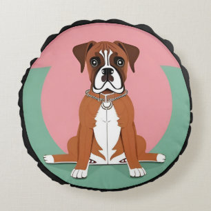 Boxer Dog in Vibrant Circular Frame Round Pillow