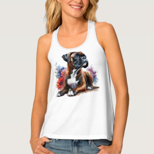 Boxer Dog in watercolor with flowers Tank Top