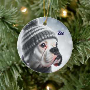 Boxer Dog in Winter Ceramic Ornament