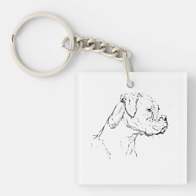 Boxer Dog Ink Art – Minimalist Dog Line Drawing Keychain (Front)