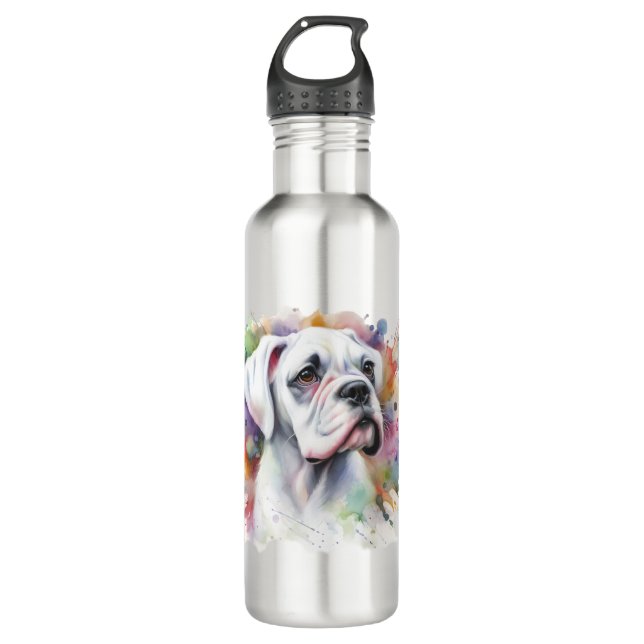 🐾Boxer Dog Joy 🐾Ink-Spattered Whimsical Boxer ❤ Stainless Steel Water Bottle (Front)
