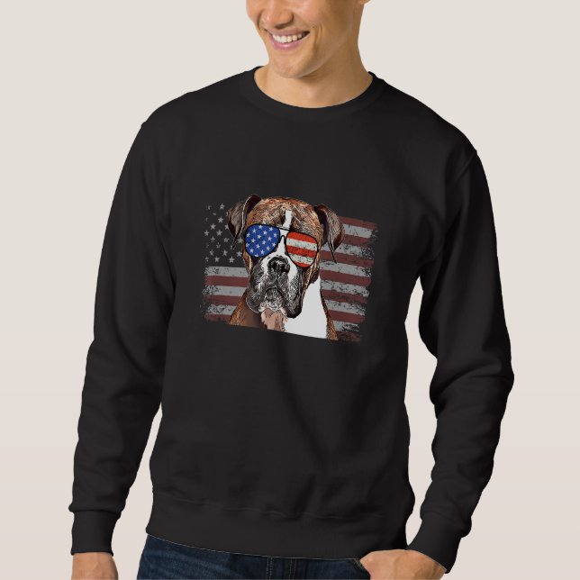 Boxer Dog July 4th Retro Usa American Flag Sweatshirt (Front)