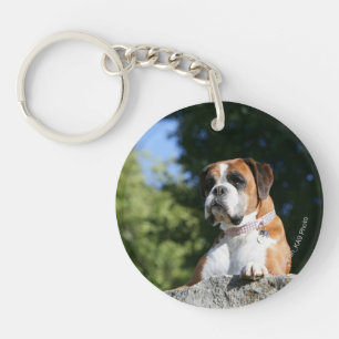 Boxer Dog Laying on a Rock Keychain