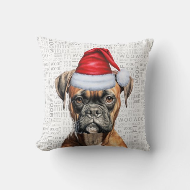 Boxer Dog Lover Christmas Holiday Throw Pillow (Front)