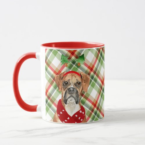 Boxer Dog Lover Holiday Plaid Christmas Mug