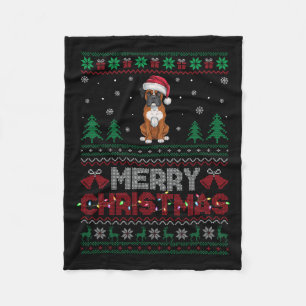 Boxer Dog Lovers Santa Hat Christmas Tree Lights Fleece Blanket