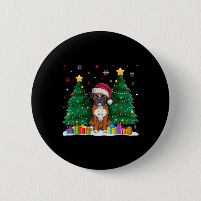 Boxer Dog Lovers Santa Hat Ugly Christmas Sweater  Button (Front)