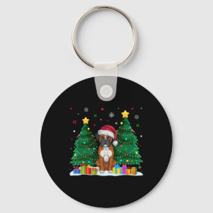 Boxer Dog Lovers Santa Hat Ugly Christmas Sweater  Keychain