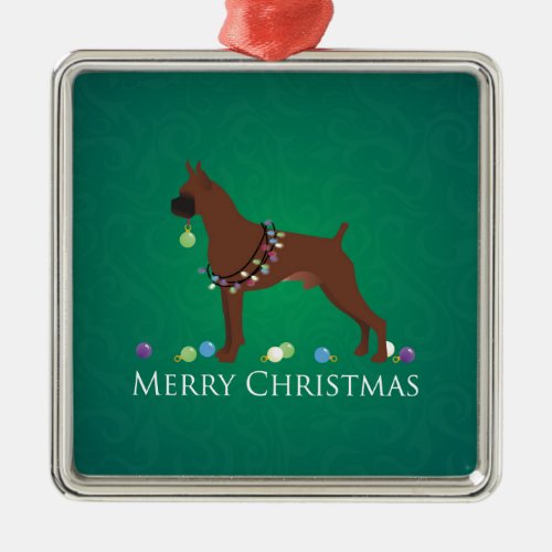 Boxer Dog Merry Christmas Design Metal Ornament