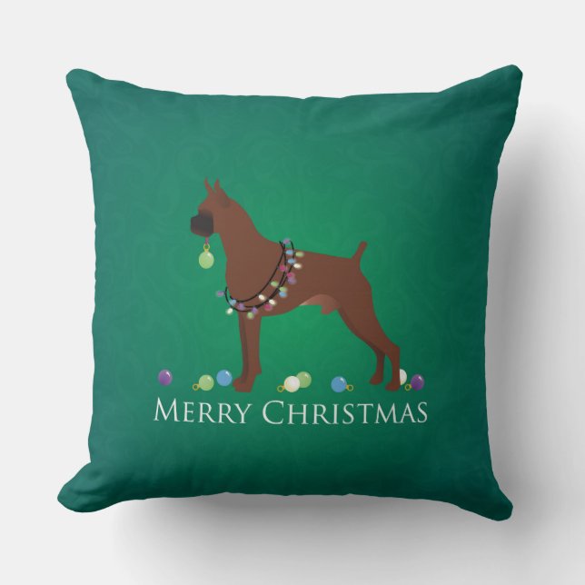 Boxer Dog Merry Christmas Design Throw Pillow (Front)