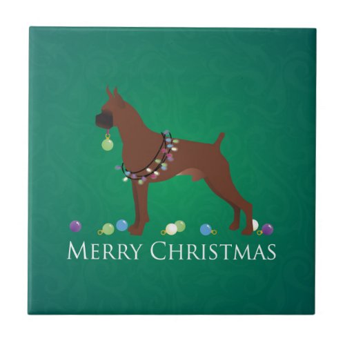 Boxer Dog Merry Christmas Design Tile