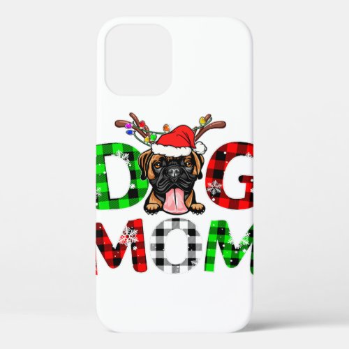 Boxer Dog Mom Buffalo Plaid Xmas Reindeer Lover iPhone 12 Pro Case