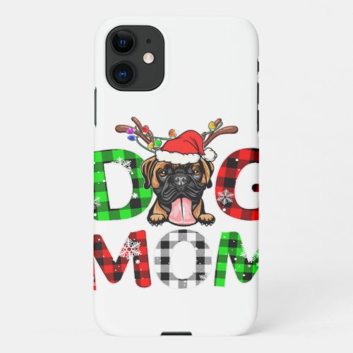 Boxer Dog Mom Buffalo Plaid Xmas Reindeer Lover iPhone 11 Case