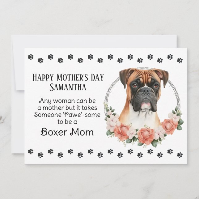 Boxer Dog Mom Florals Mother's Day Verse Holiday Card (Front)
