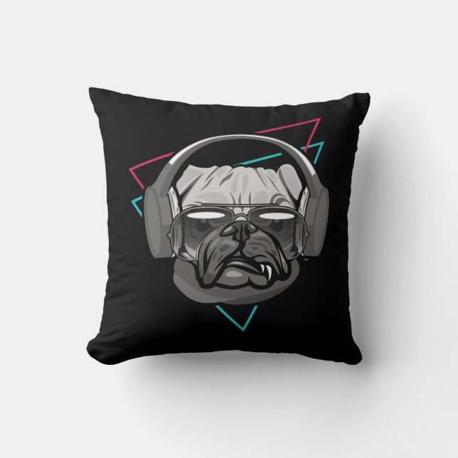 Boxer Dog Music Headphones Disco Dj Party Throw Pillow (Front)