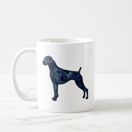 Boxer Dog Natural Ears Black Watercolor Silhouette Coffee Mug
