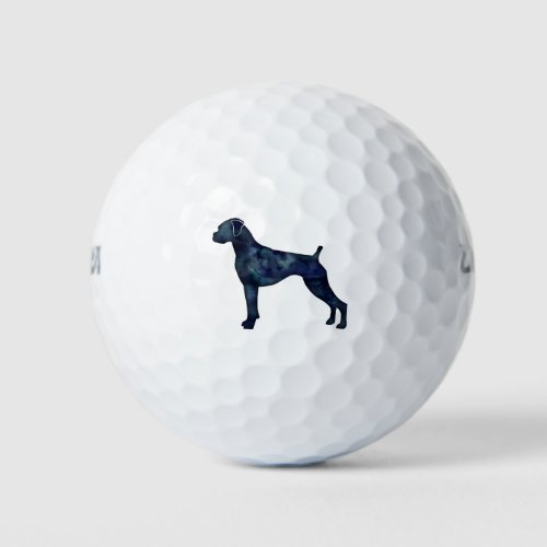 Boxer Dog Natural Ears Black Watercolor Silhouette Golf Balls