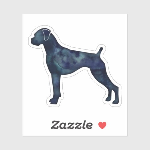 Boxer Dog Natural Ears Black Watercolor Silhouette Sticker