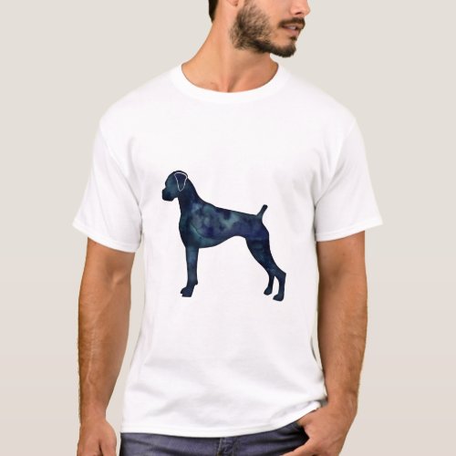 Boxer Dog Natural Ears Black Watercolor Silhouette T_Shirt