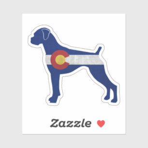 Boxer Dog Natural Ears Colorado Flag Silhouette Sticker