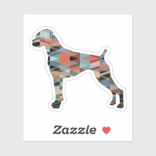 Boxer Dog Natural Ears Geo Silhouette Plaid Sticker