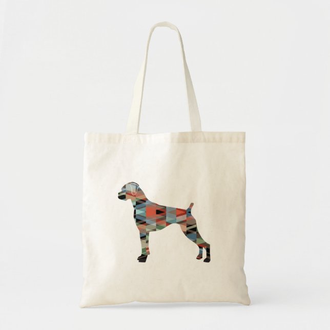 Boxer Dog Natural Ears Geo Silhouette Plaid Tote Bag (Front)
