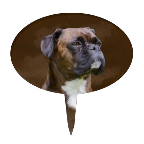 Boxer Dog Oil Painting Art Portrait Cake Topper