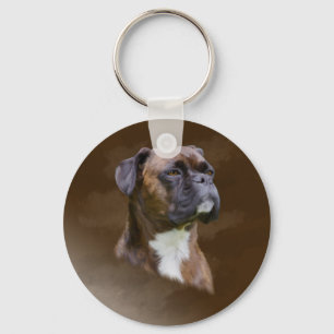 Boxer Dog Oil Painting Art Portrait Keychain