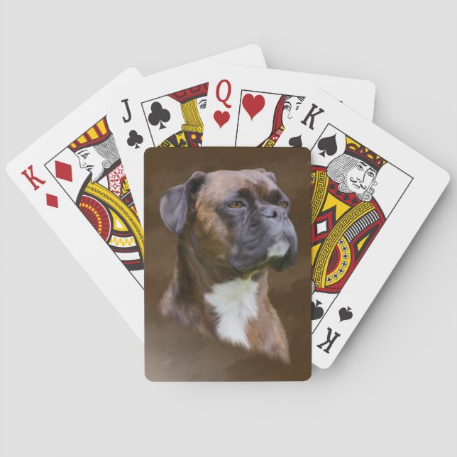 Boxer Dog Oil Painting Art Portrait Poker Cards (Back)