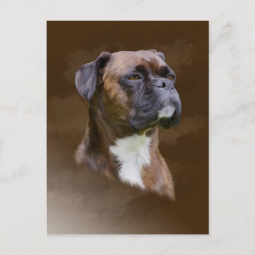 Boxer Dog Oil Painting Art Portrait Postcard