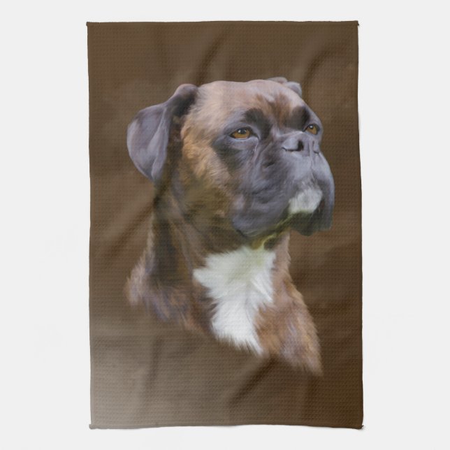 Boxer Dog Oil Painting Art Portrait Towel (Vertical)