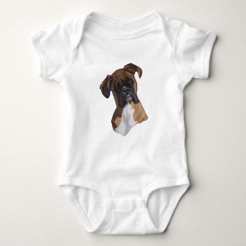 Boxer Dog Oil Pastel Freehand Art Illustration Baby Bodysuit