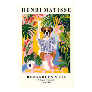 Boxer Dog on Toilet Print Matisse Style Bathroom
