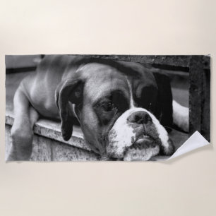 Boxer Dog On Windowsill btcna Beach Towel