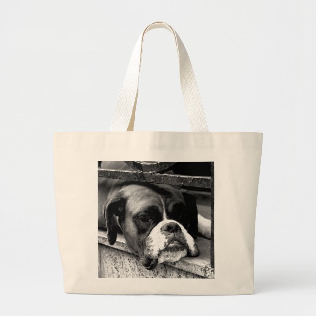 Boxer Dog On Windowsill jta Large Tote Bag (Front)