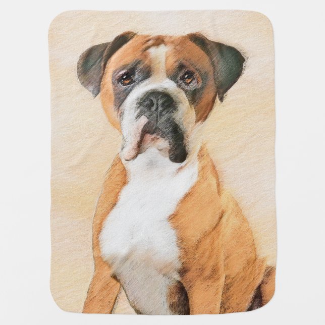 Boxer Dog Painting Uncropped Original Animal Art Baby Blanket (Front)