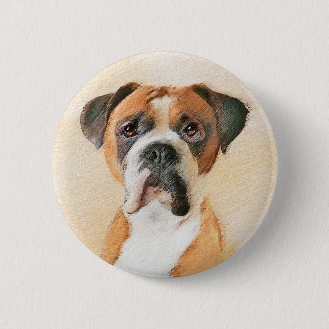 Boxer Dog Painting Uncropped Original Animal Art Button (Front)