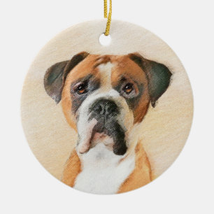 Boxer Dog Painting Uncropped Original Animal Art Ceramic Ornament