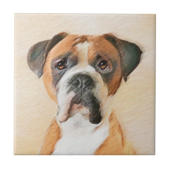 Boxer Dog Painting Uncropped Original Animal Art Ceramic Tile (Front)