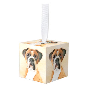 Boxer Dog Painting Uncropped Original Animal Art Cube Ornament