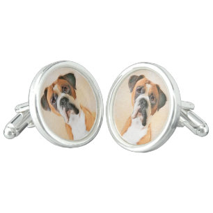 Boxer Dog Painting Uncropped Original Animal Art Cufflinks