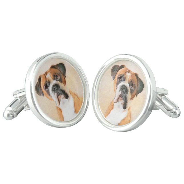 Boxer Dog Painting Uncropped Original Animal Art Cufflinks (Angled)