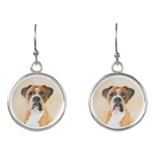 Boxer Dog Painting Uncropped Original Animal Art Earrings
