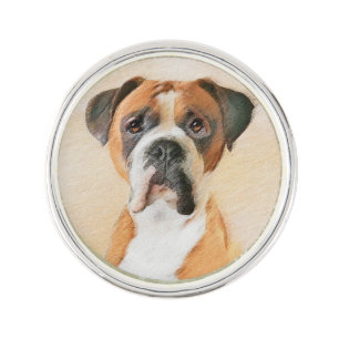 Boxer Dog Painting Uncropped Original Animal Art Lapel Pin