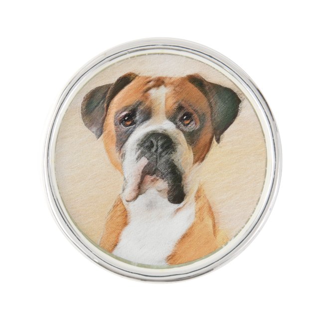 Boxer Dog Painting Uncropped Original Animal Art Lapel Pin (Front)
