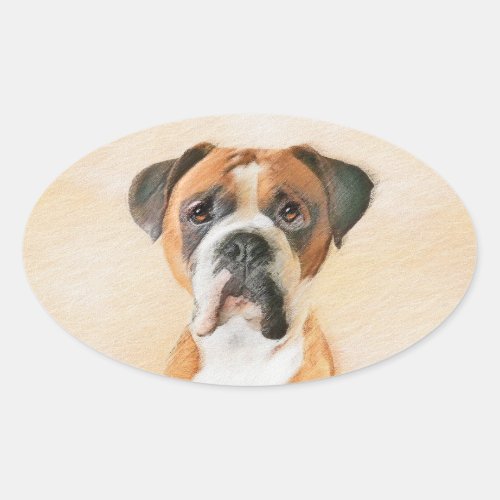Boxer Dog Painting Uncropped Original Animal Art Oval Sticker