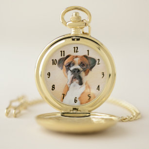 Boxer Dog Painting Uncropped Original Animal Art Pocket Watch