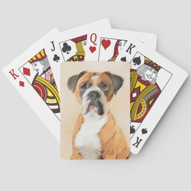 Boxer Dog Painting Uncropped Original Animal Art Poker Cards (Back)