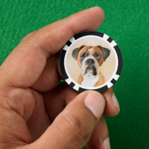 Boxer Dog Painting Uncropped Original Animal Art Poker Chips