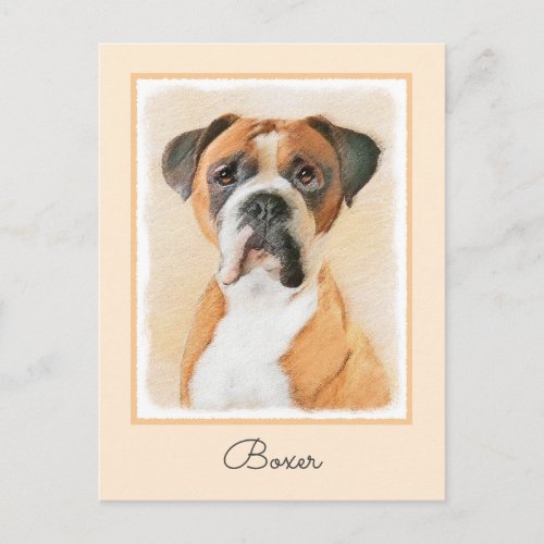 Boxer Dog Painting Uncropped Original Animal Art Postcard